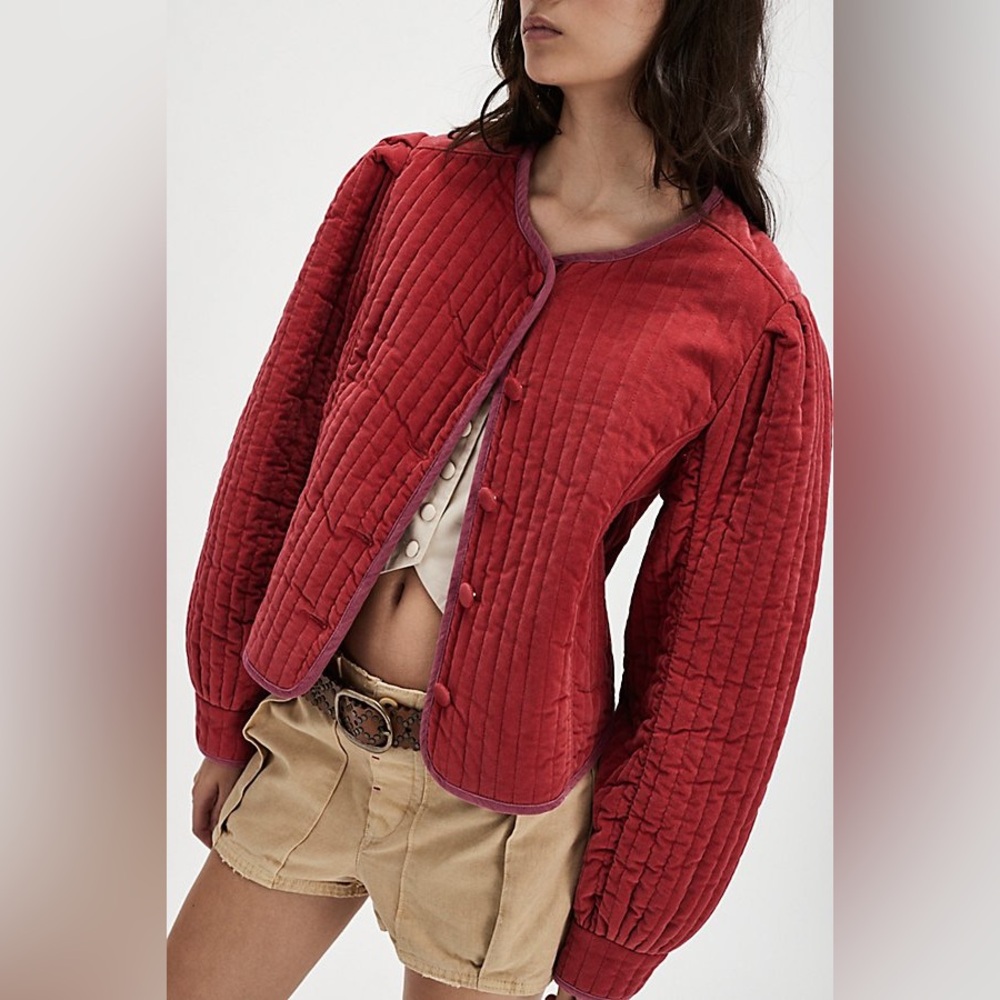 NWT Free People Quilted Velvet Natalia Jacket in Sweet Heart Sz Large